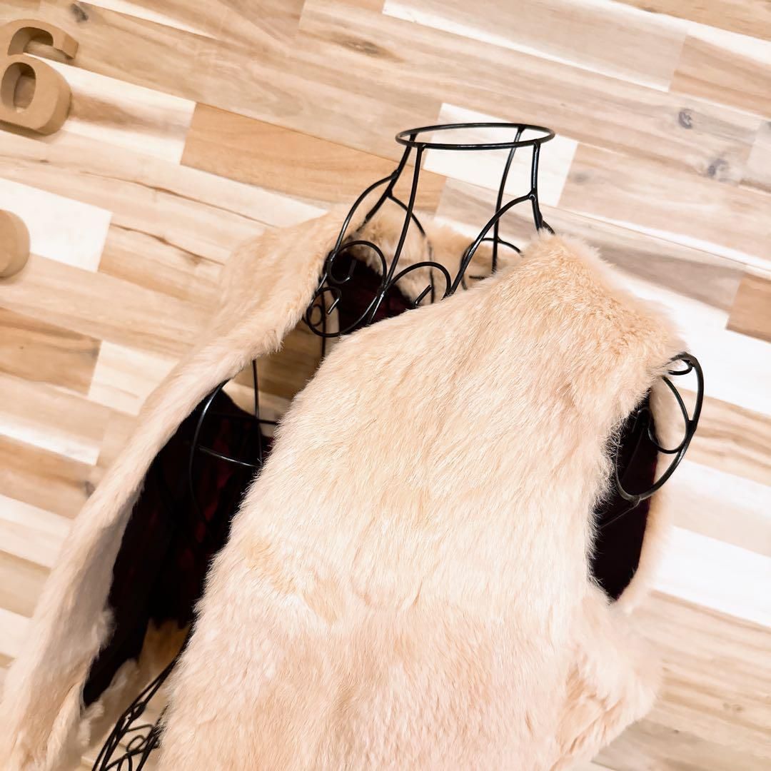 ダブル クロージング リアル ラビット ファー ベスト アイボリー