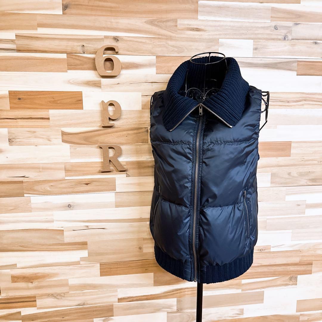 セオリー フェザー ブレンド ダウン ベスト 異素材ドッキング S 紺ネイビー