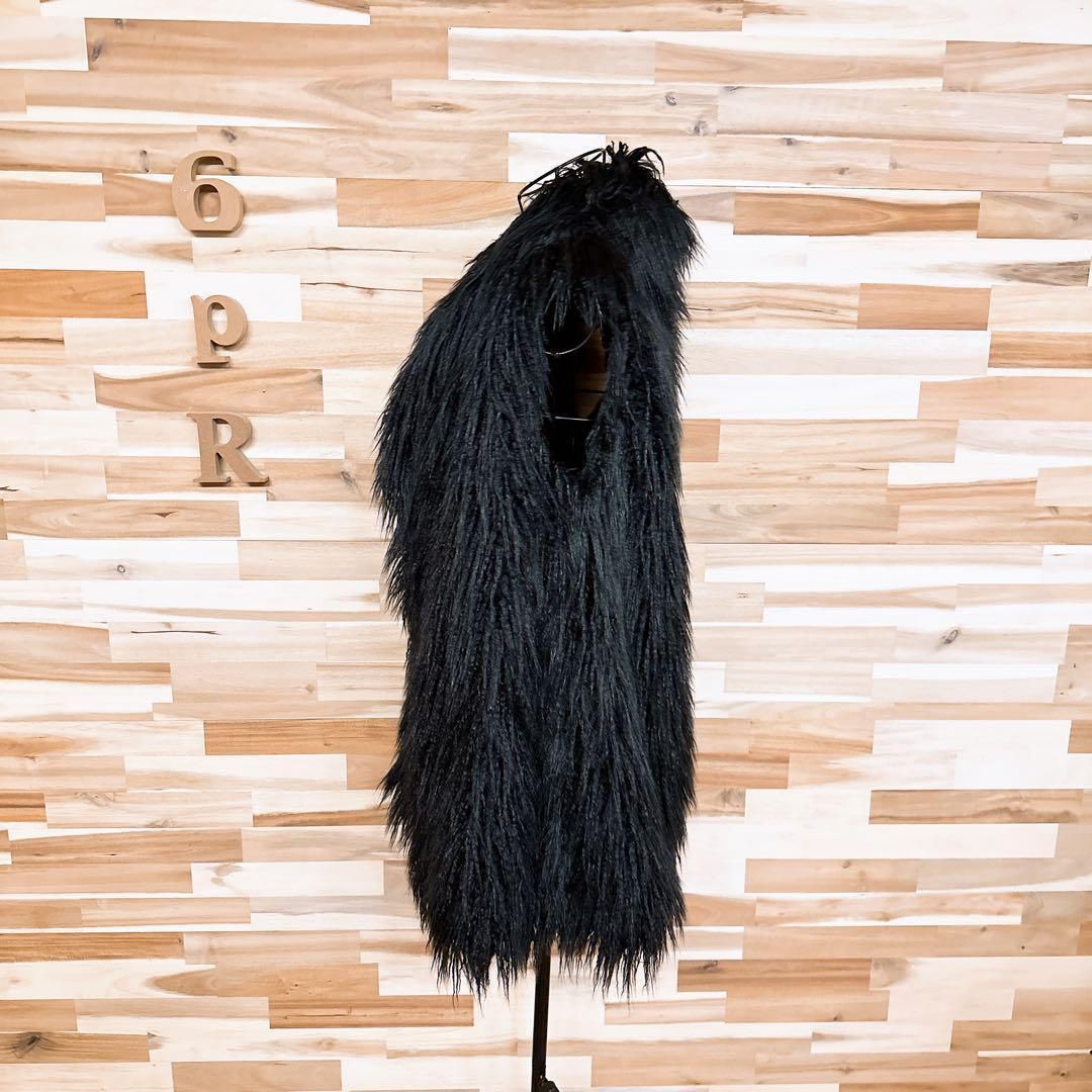 豊富な品揃え！ ザラ もこもこ ボリューム フェイク ファー ロング ベスト M 黒ブラック ファッション好き