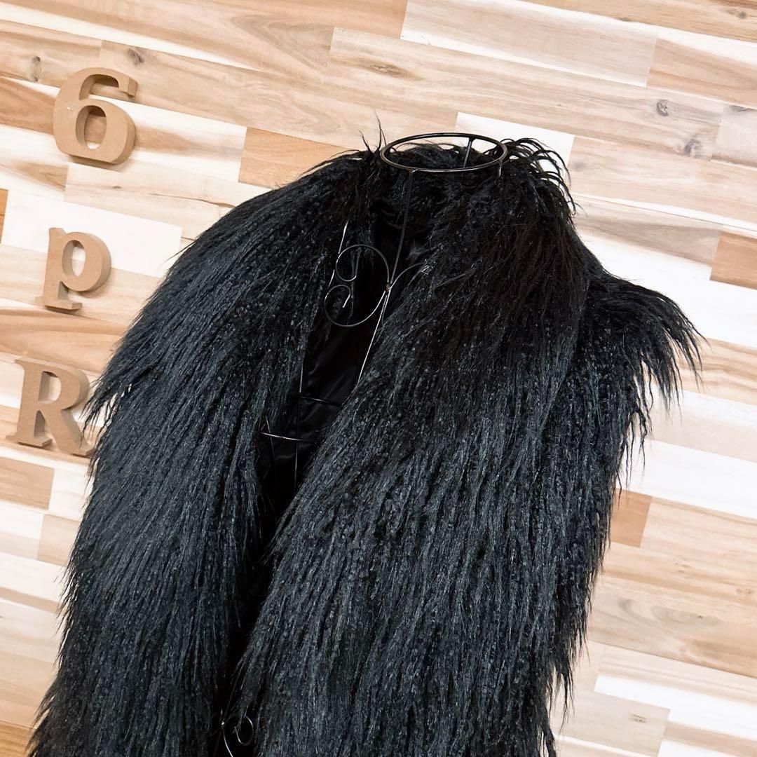 ザラ もこもこ ボリューム フェイク ファー ロング ベスト M 黒ブラック