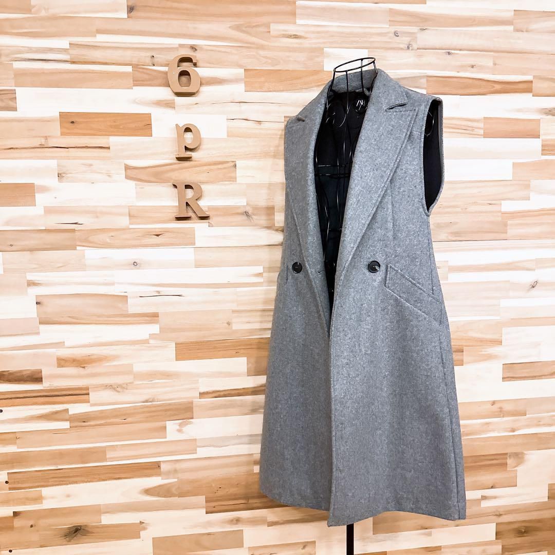 ザラ テーラード ダブルブレスト ロング ベスト コート XS グレー