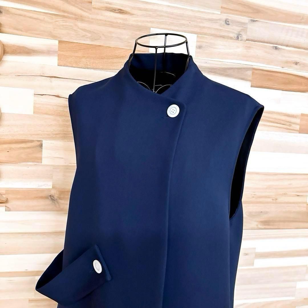 マイクローゼット アシンメトリー ボンディング ロング ベスト ジレ 紺×白