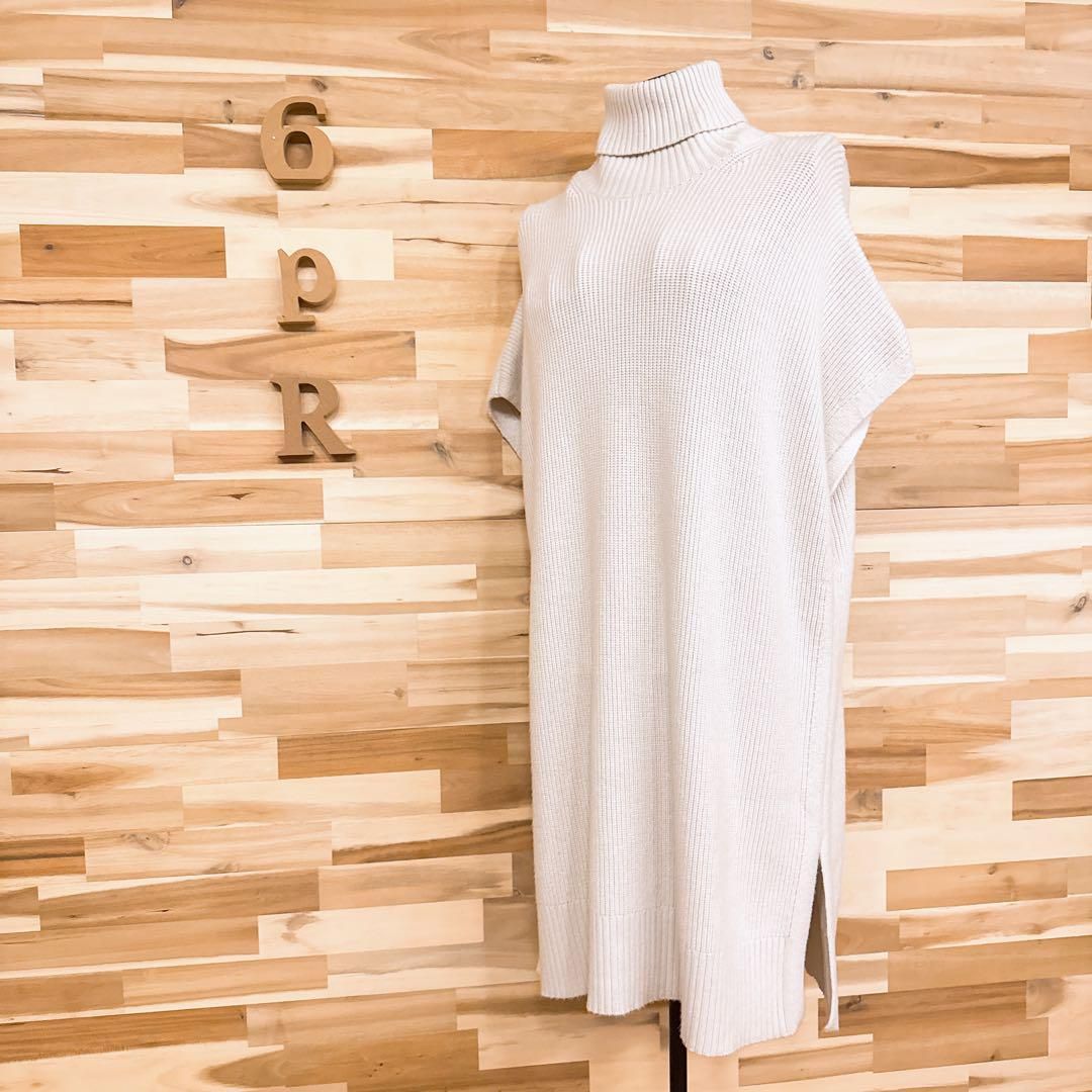 ザラ オーバーサイズ タートルネック ロング ニット ベスト Mアイボリー