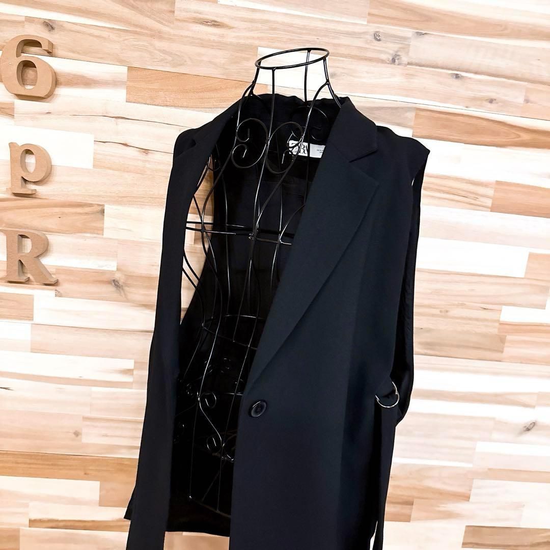 ザラ テーラード オープン サイド ベスト ジレ 襟付き M 黒×銀