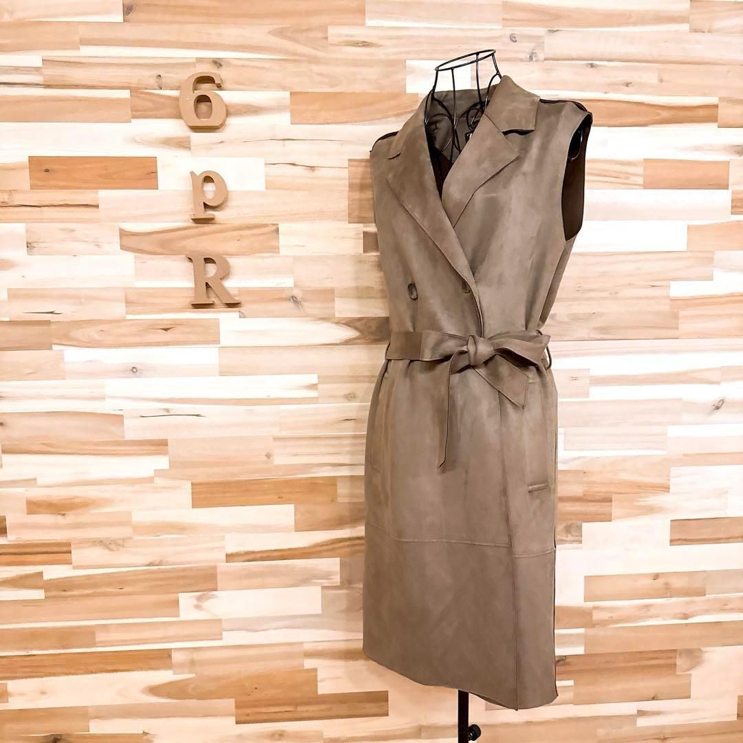 ザラ フェイク スエード テーラード ロング ベスト コート XS 茶