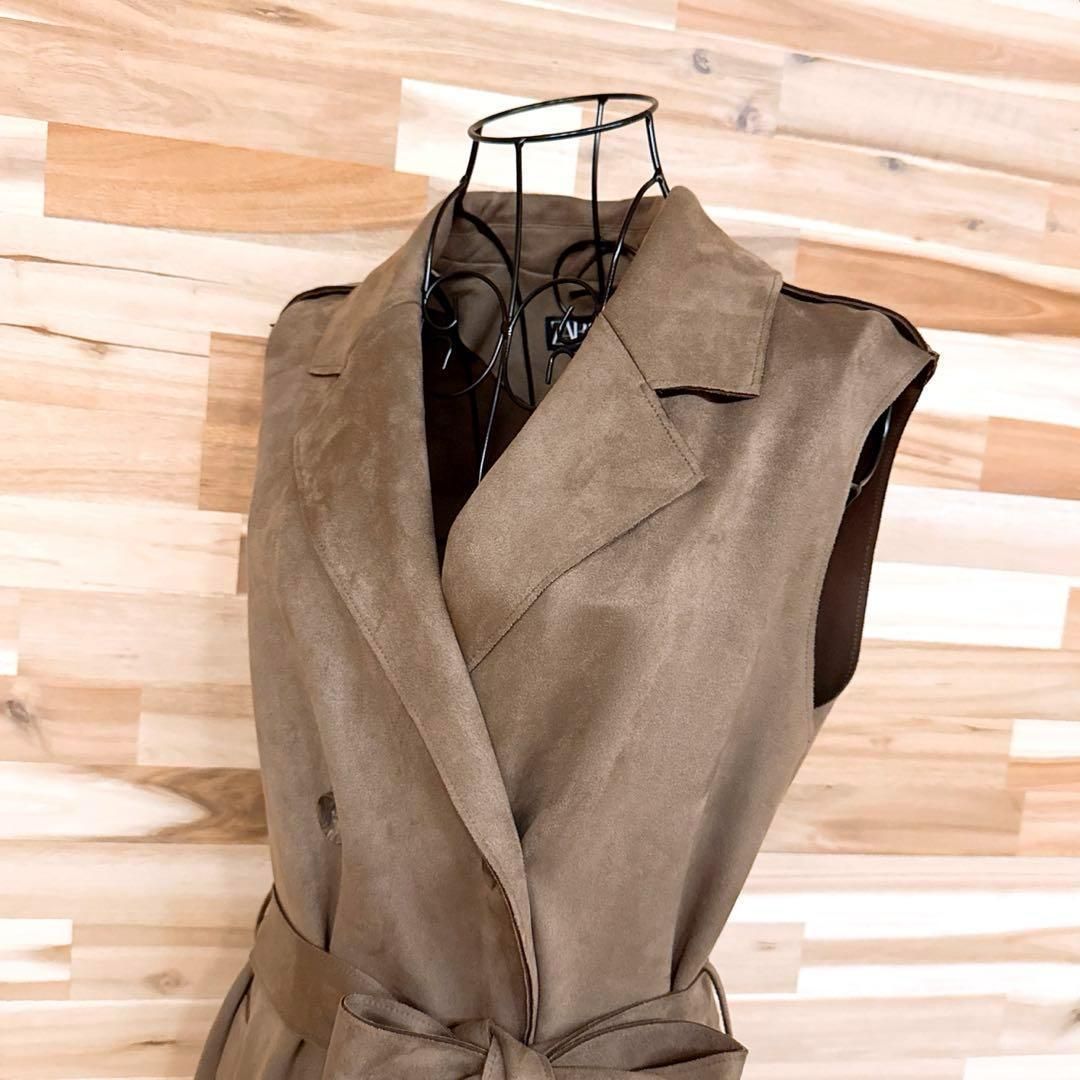 ザラ フェイク スエード テーラード ロング ベスト コート XS 茶