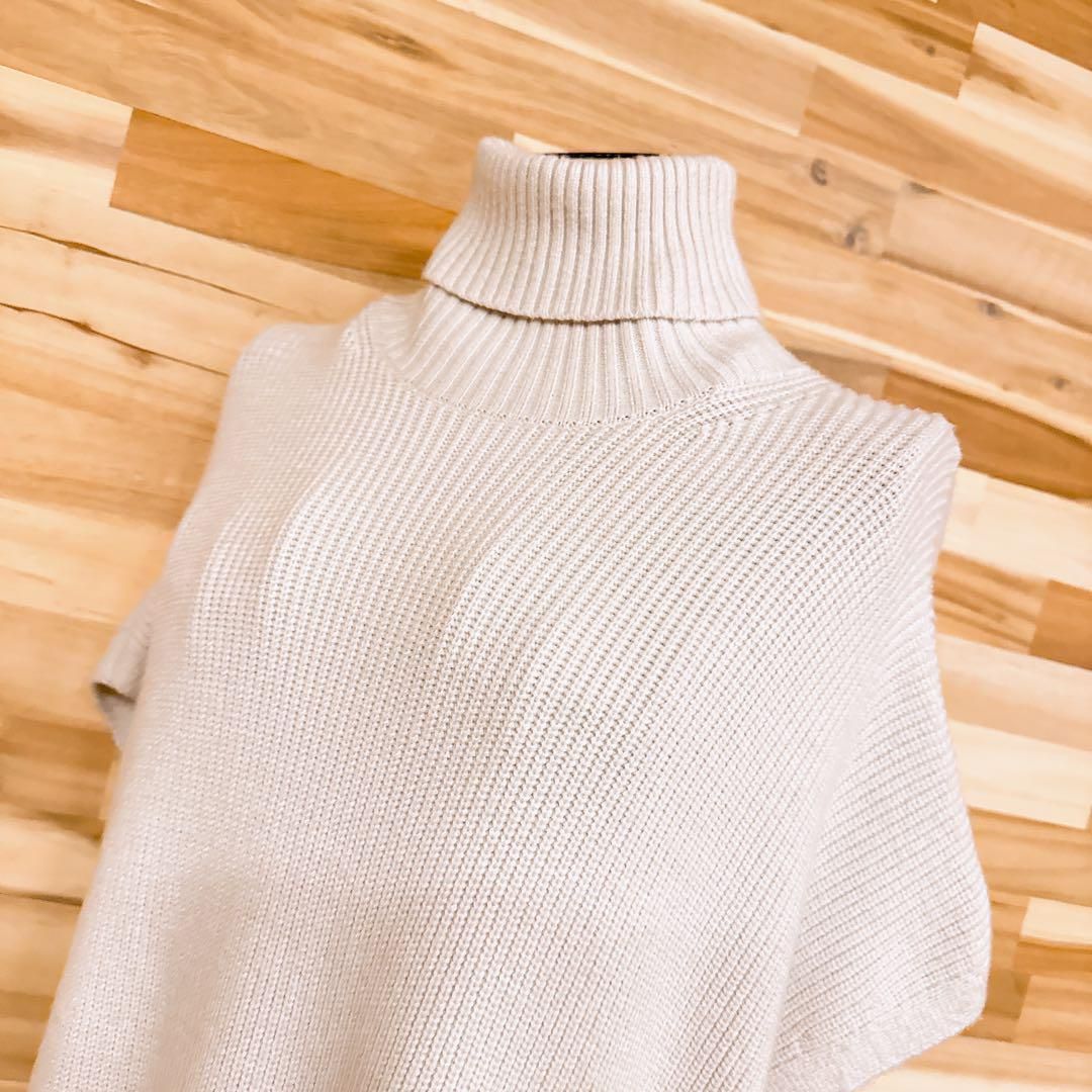 ザラ オーバーサイズ タートルネック ロング ニット ベスト Mアイボリー