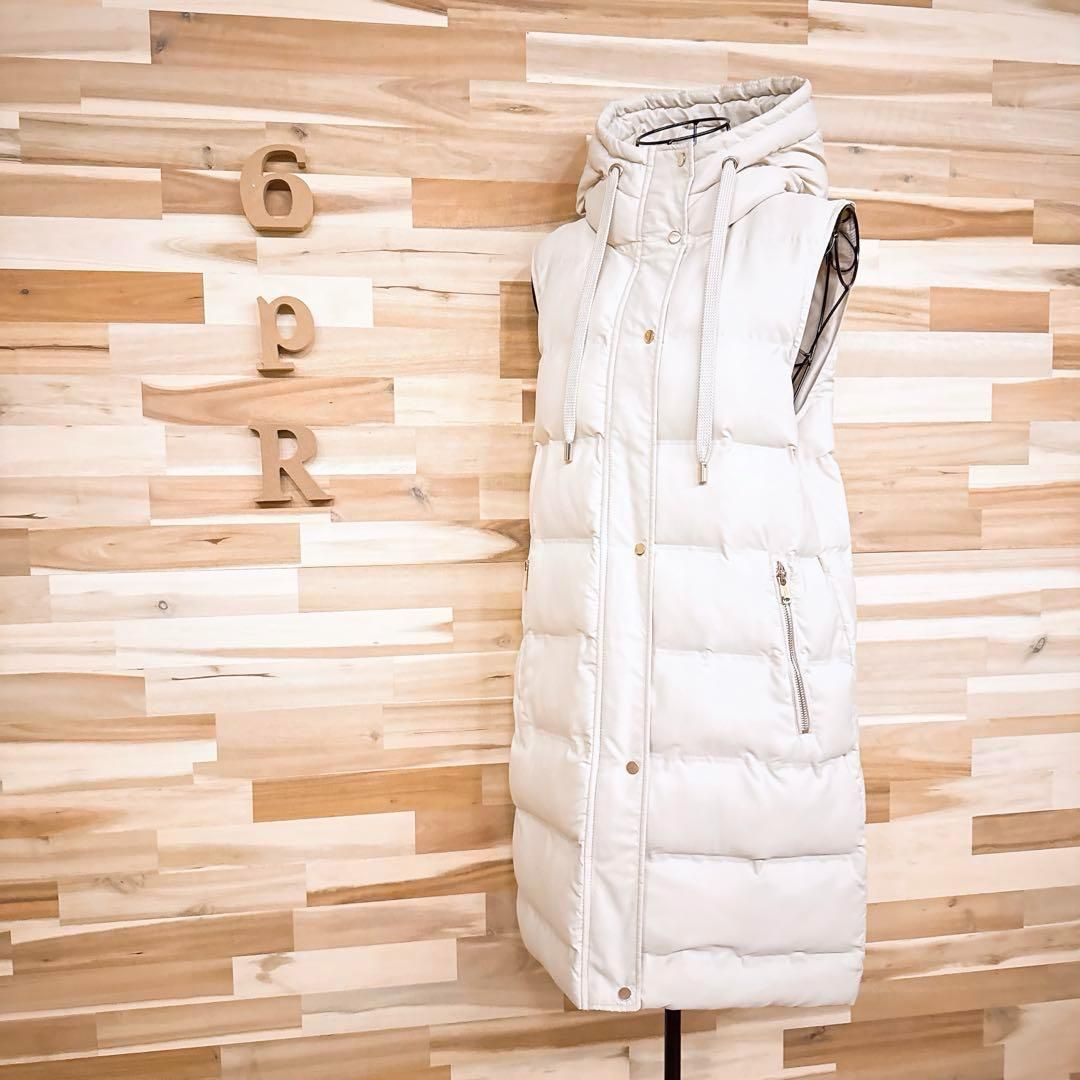 ザラ 中綿キルティング ロング ベスト コート 防風 防寒 XS ベージュ×金