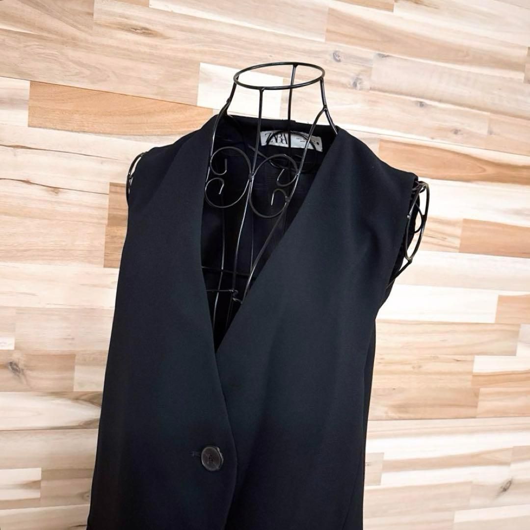 ザラ Vネック ロング ジレ ベスト スリット ビジネス モード L黒ブラック