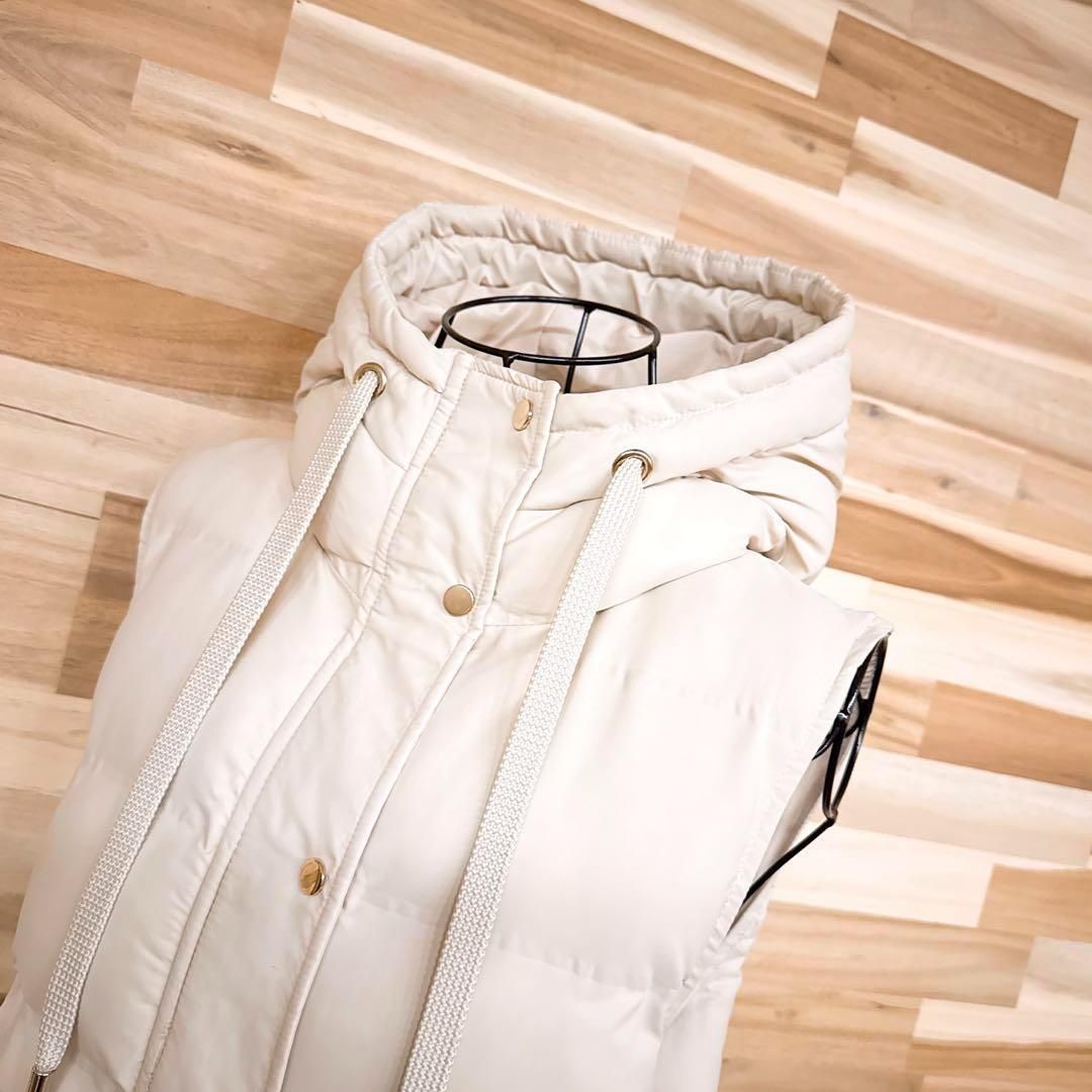 ザラ 中綿キルティング ロング ベスト コート 防風 防寒 XS ベージュ×金