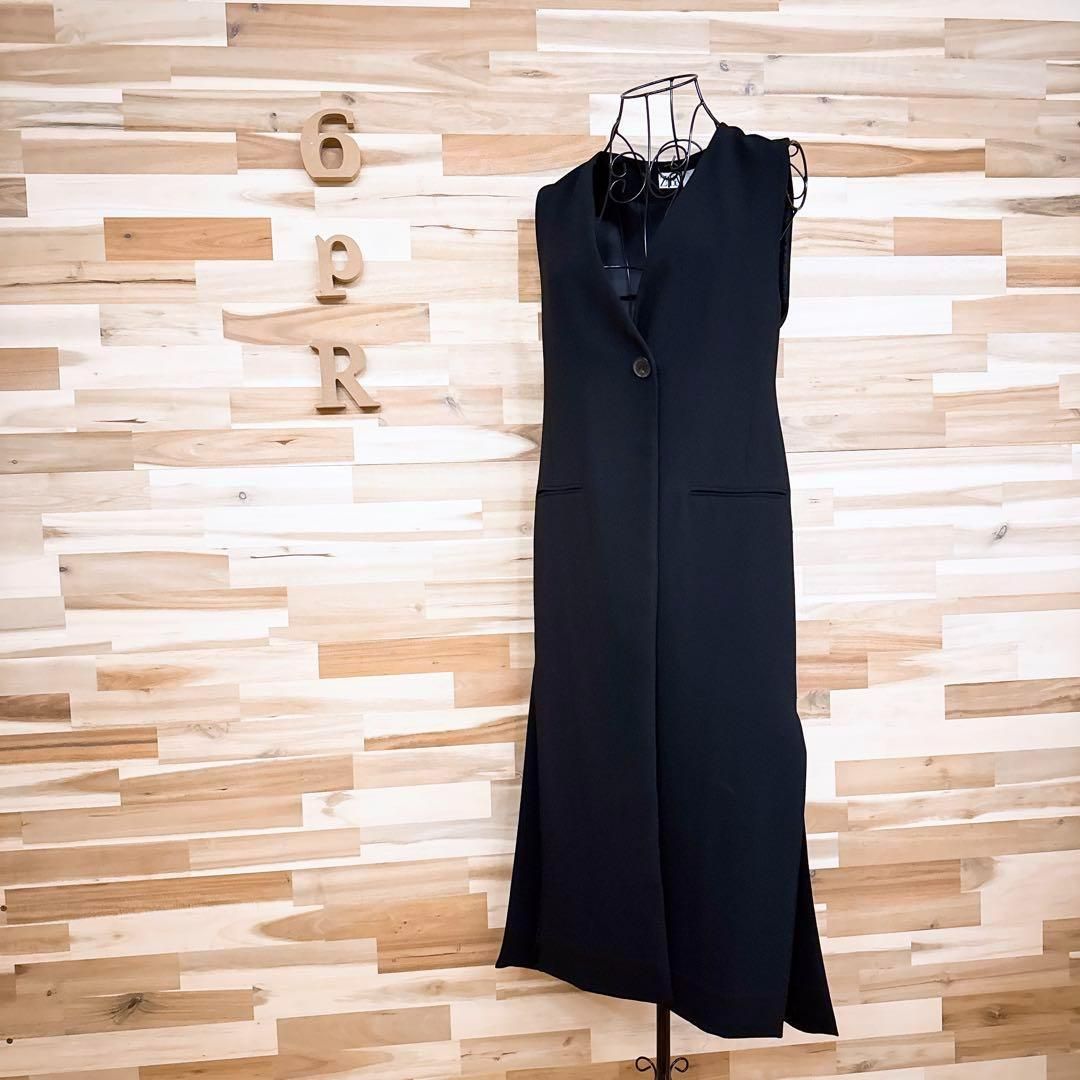 品 ザラ Vネック ロング ジレ ベスト ビジネス S 黒ブラック