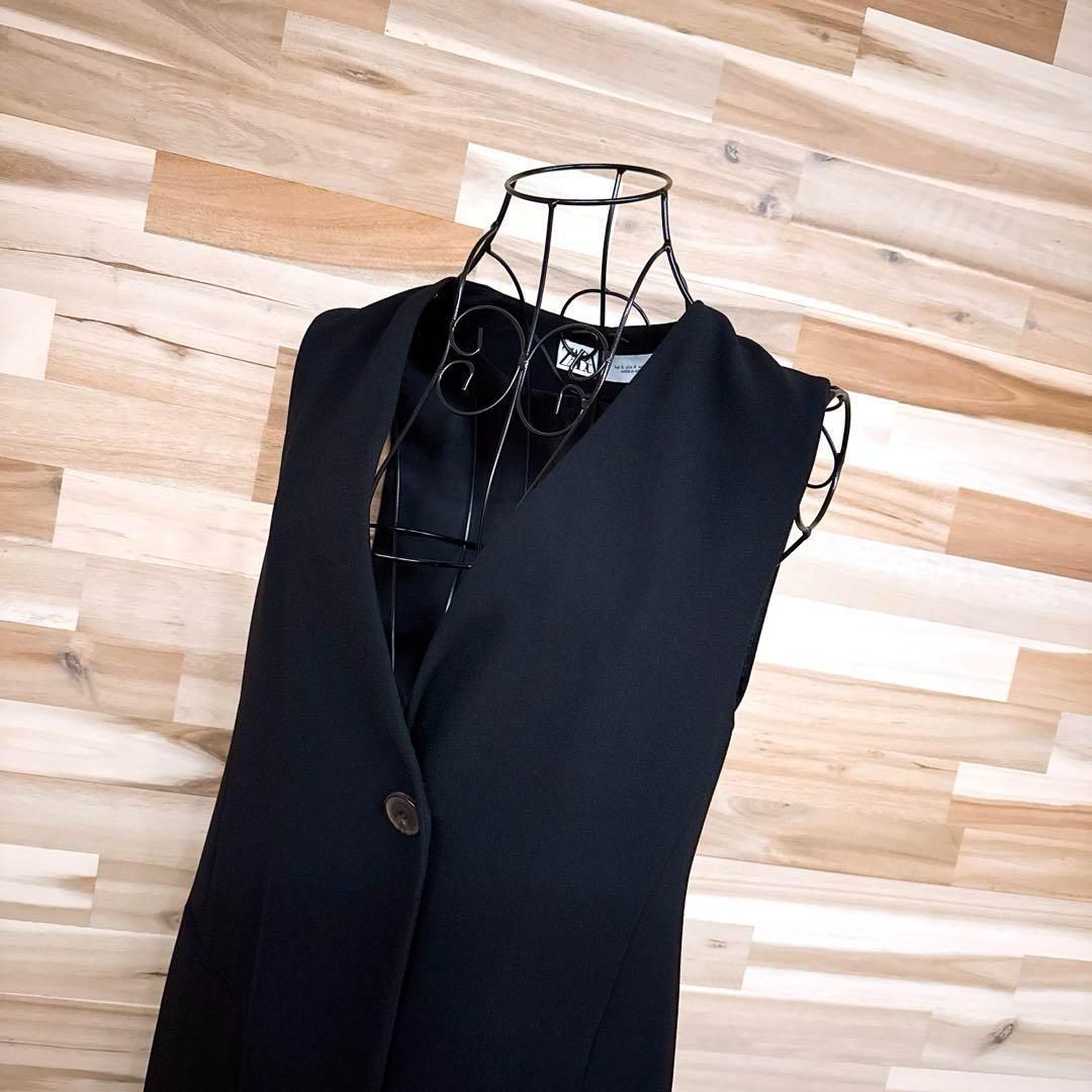 品 ザラ Vネック ロング ジレ ベスト ビジネス S 黒ブラック