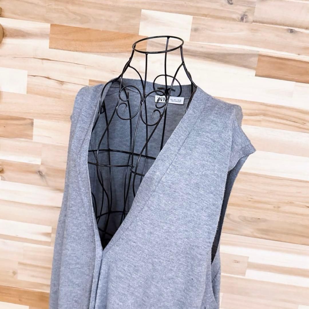 ザラ レーヨン ブレンド ロング ベスト 羽織り 重ね着レイヤード L グレー