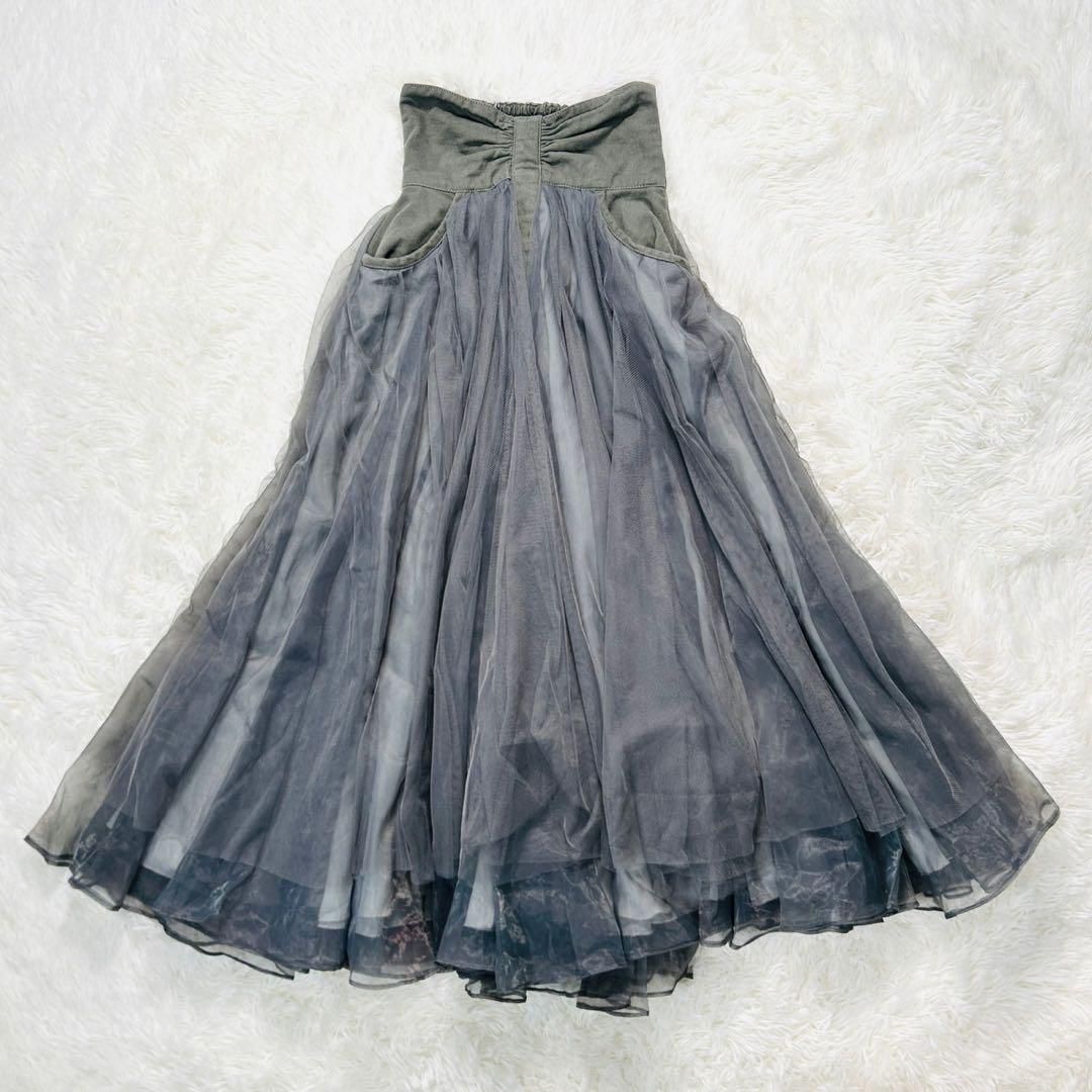 LA BELLE ETUDE ラベルエチュード Belle ベル ヴィンテージ ハイウエストデニムボリュームチュールスカート フリー