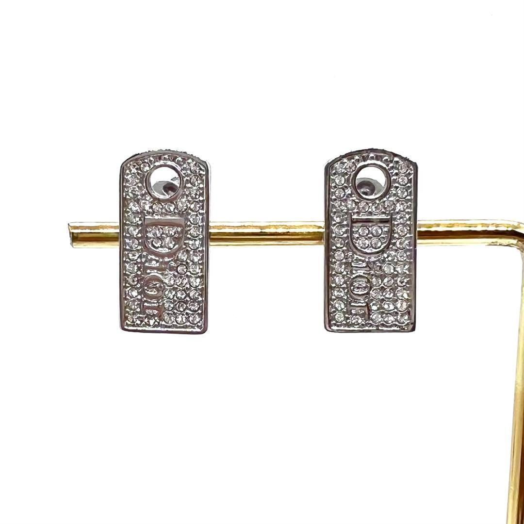 Christian Dior クリスチャン ディオール イヤリング ロゴ プレート ラインストーン シルバー