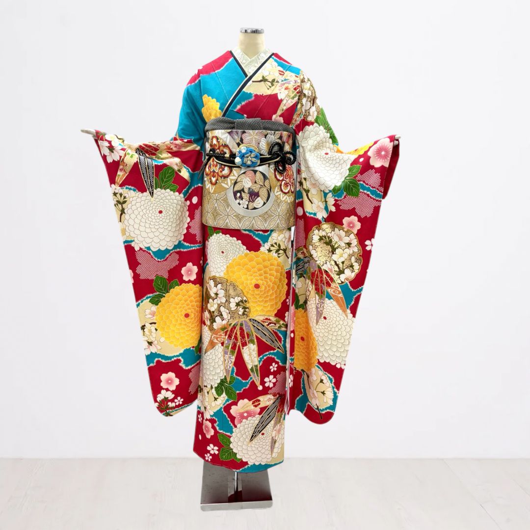 新品】♢振袖フルセット（7点セット）♢ f-19 赤 水色 - メルカリ