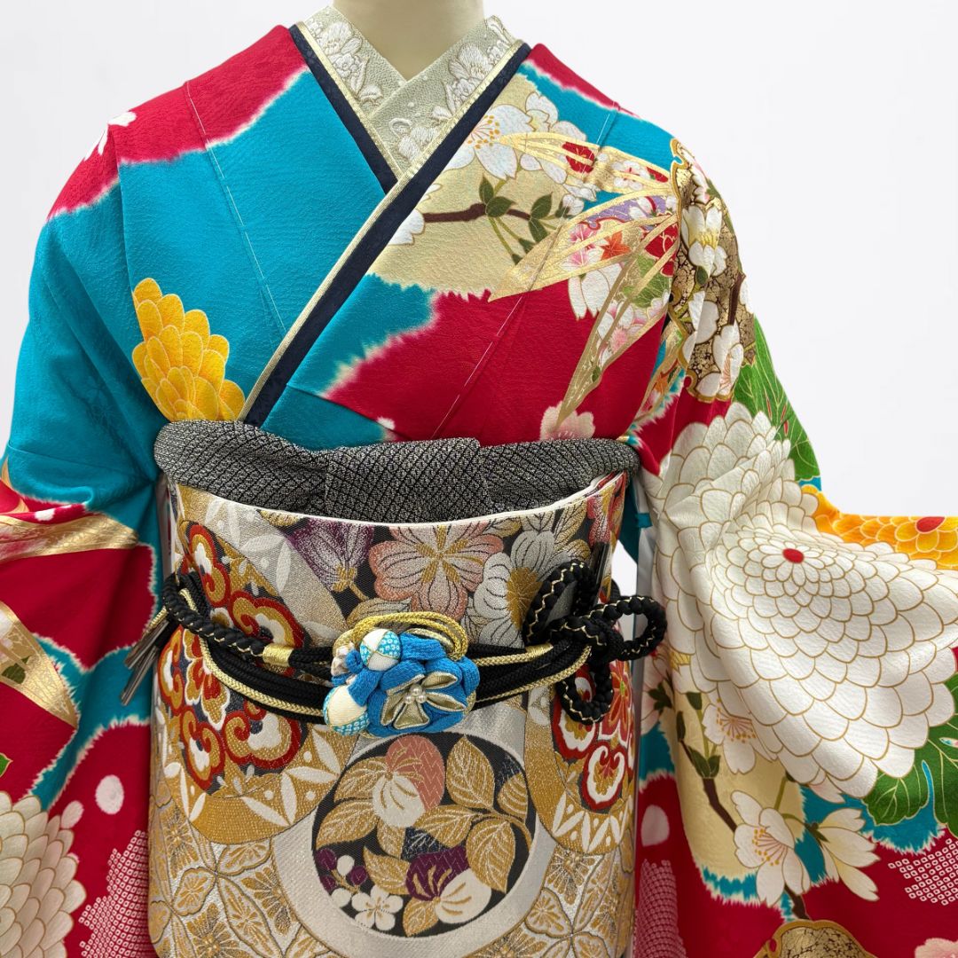 新品】♢振袖フルセット（7点セット）♢ f-19 赤 水色 - メルカリ