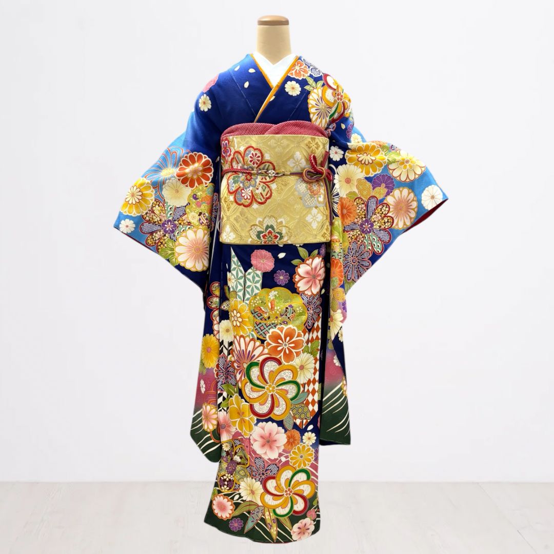 新品】♢振袖フルセット（7点セット）♢ f-21 青 - メルカリ