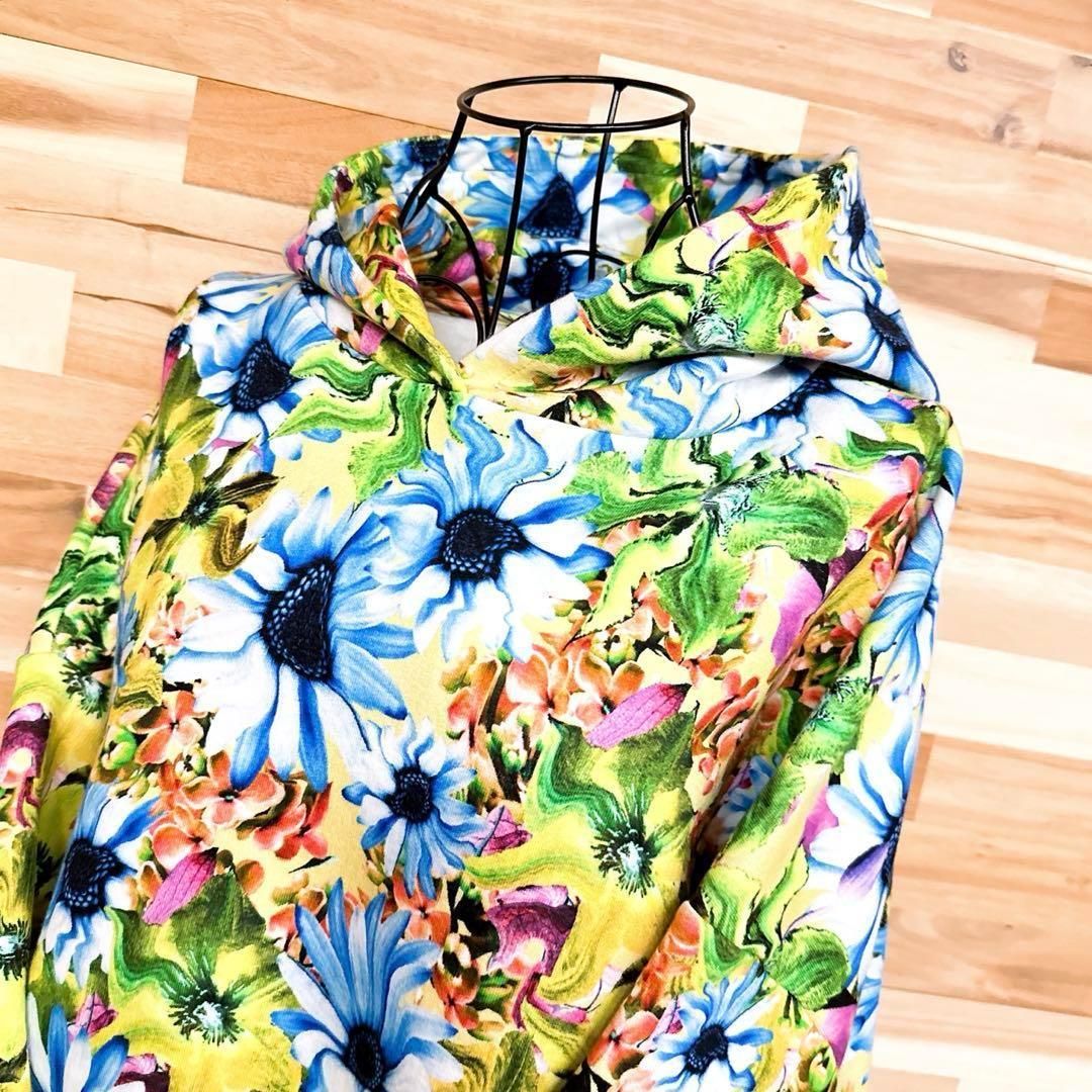 DESIGUAL - 【デシグアル】オーバーサイズ フラワー 花柄 総柄 パーカー M カラフル×緑 デシグアル】オーバーサイズ フラワー アート パーカー 花柄 M