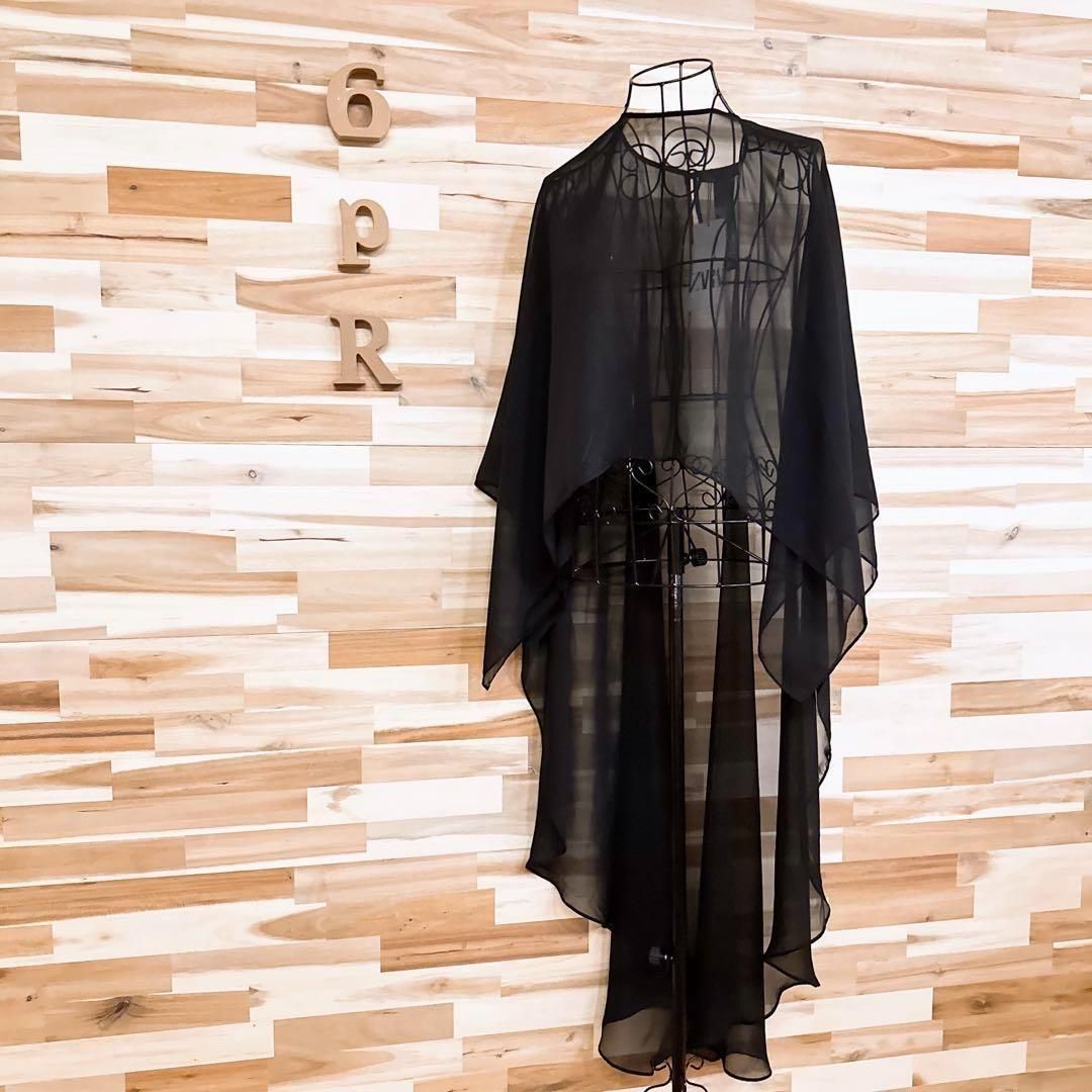 ザラ アシンメトリー シアー ケープ レイヤード M 黒ブラック