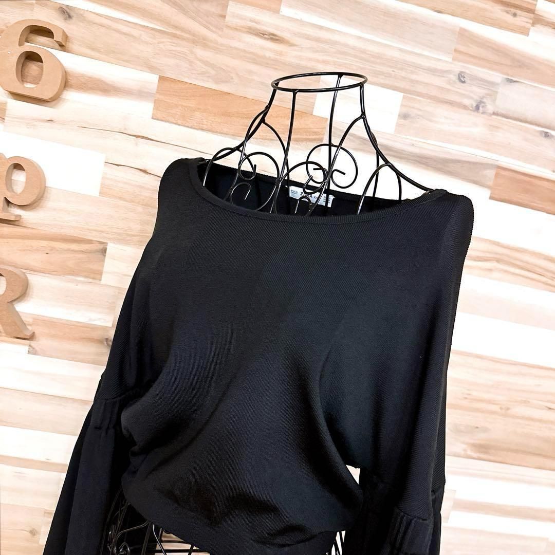 ザラ ボリューム スリーブ クロップド ニット トレーナー M 黒ブラック