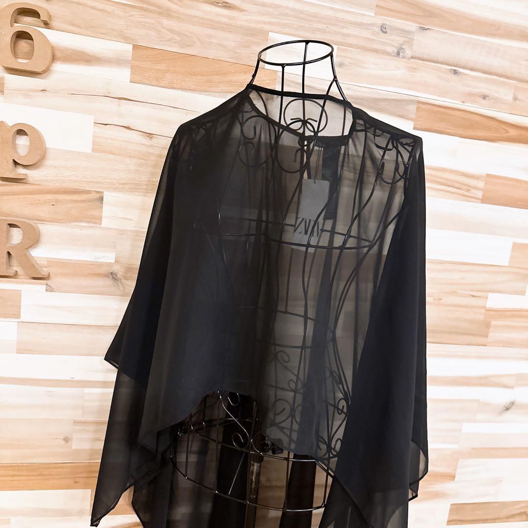 ザラ アシンメトリー シアー ケープ レイヤード M 黒ブラック