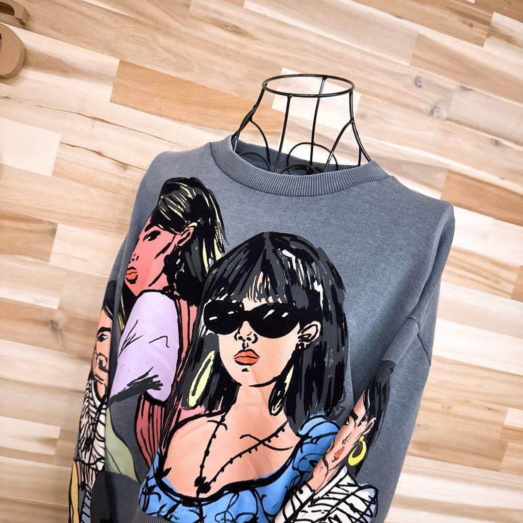 ザラ オーバーサイズ ガール 3Dプリント ベロア トレーナー スウェット M