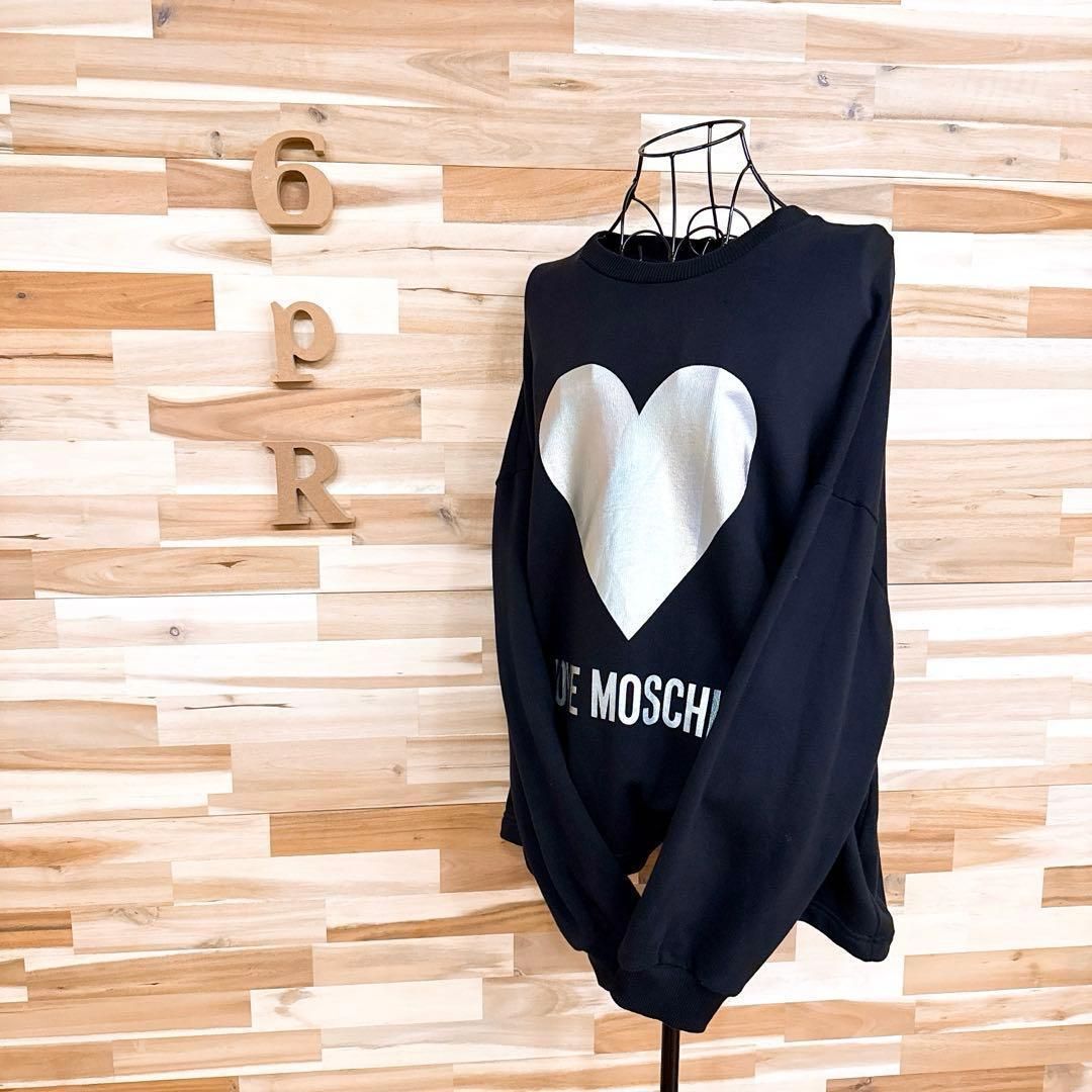 ラブモスキーノ オーバーサイズ ハート ロゴ プリント スウェット 長袖黒×銀