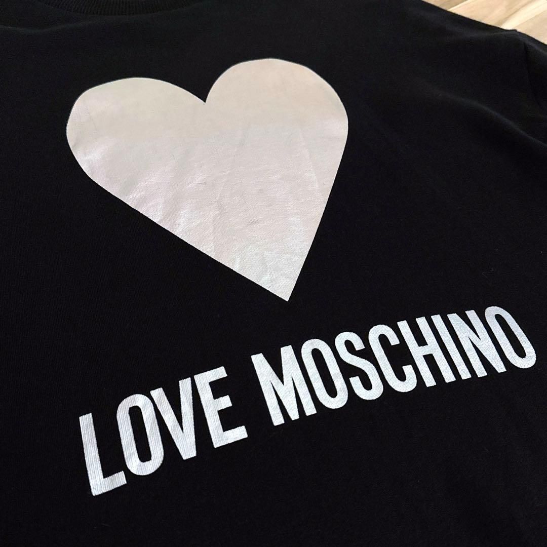 ラブモスキーノ オーバーサイズ ハート ロゴ プリント スウェット 長袖黒×銀