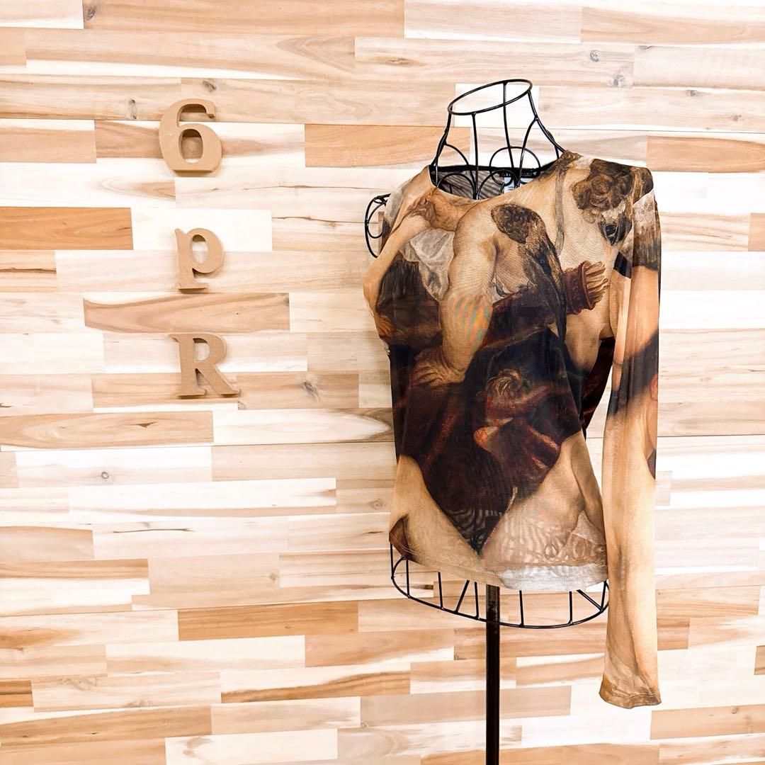 ザラ×ランベルトスストリス チュール アシンメトリー カットソー L 茶