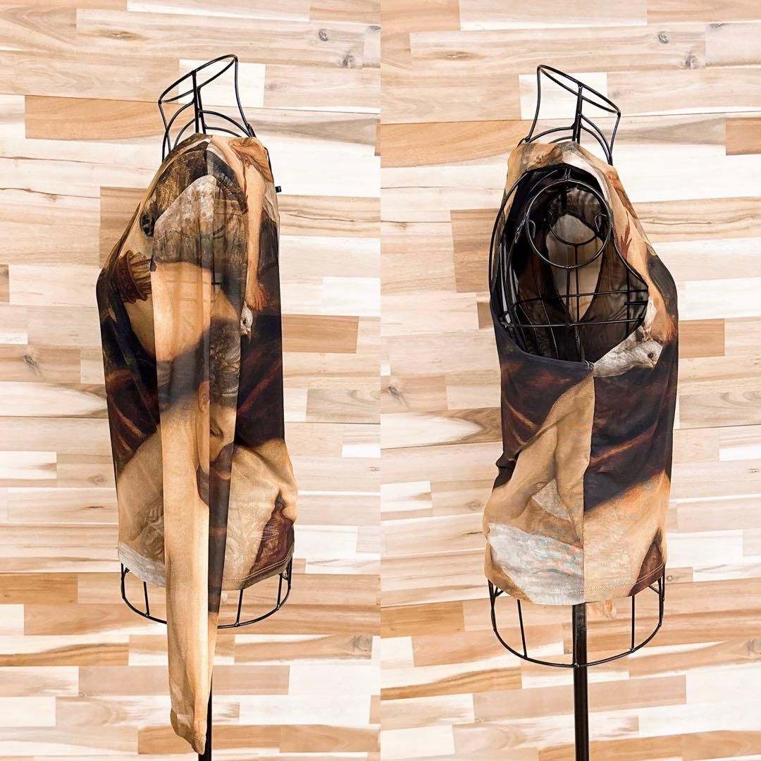  ザラ×ランベルトスストリス チュール アシンメトリー カットソー L 茶 ノースリーブ Tシャツ カットソー