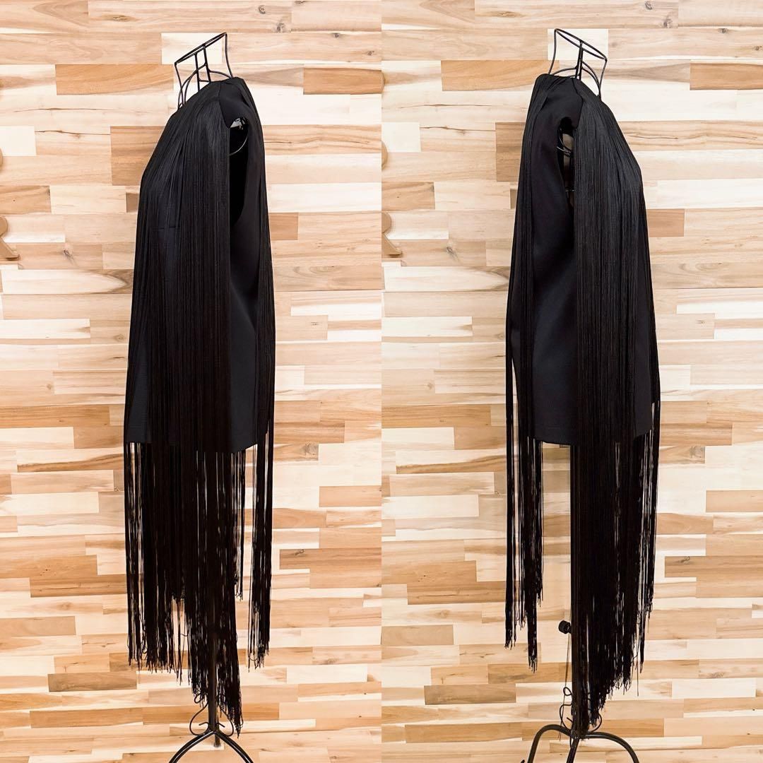  メゾンマルジェラ MM 6 ロング フリンジ ノースリーブ カットソー 黒 ノースリーブ Tシャツ カットソー