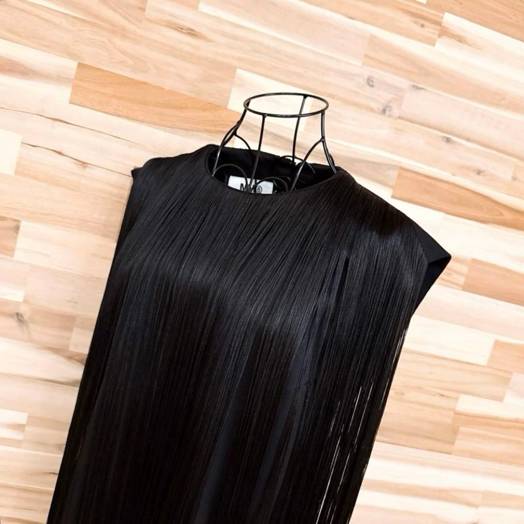 稀少 メゾンマルジェラ MM6 ロング フリンジ ノースリーブ カットソー 黒