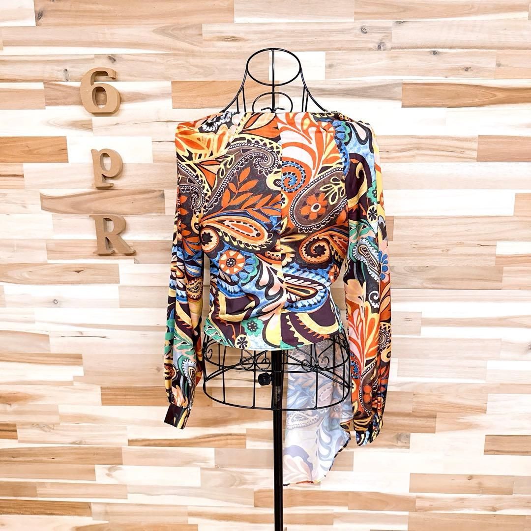  ザラ サテン アート カラフル アシンメトリー カットソー XSカラフル 長袖 Tシャツ カットソー