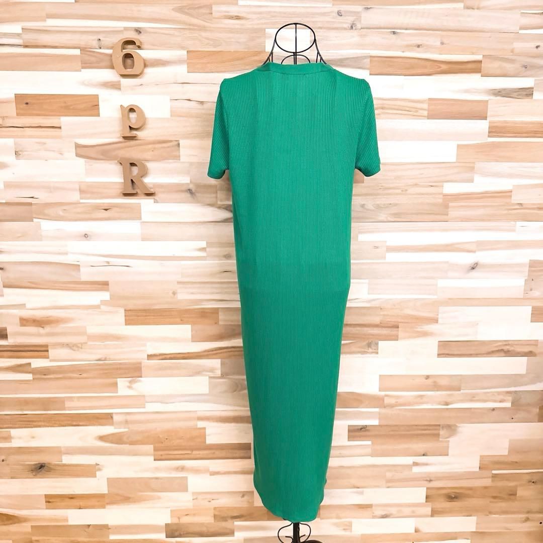 販売終了 ザラ Vネック ロング カーディガン 半袖ワンピース リブ L緑グリーン 清潔な