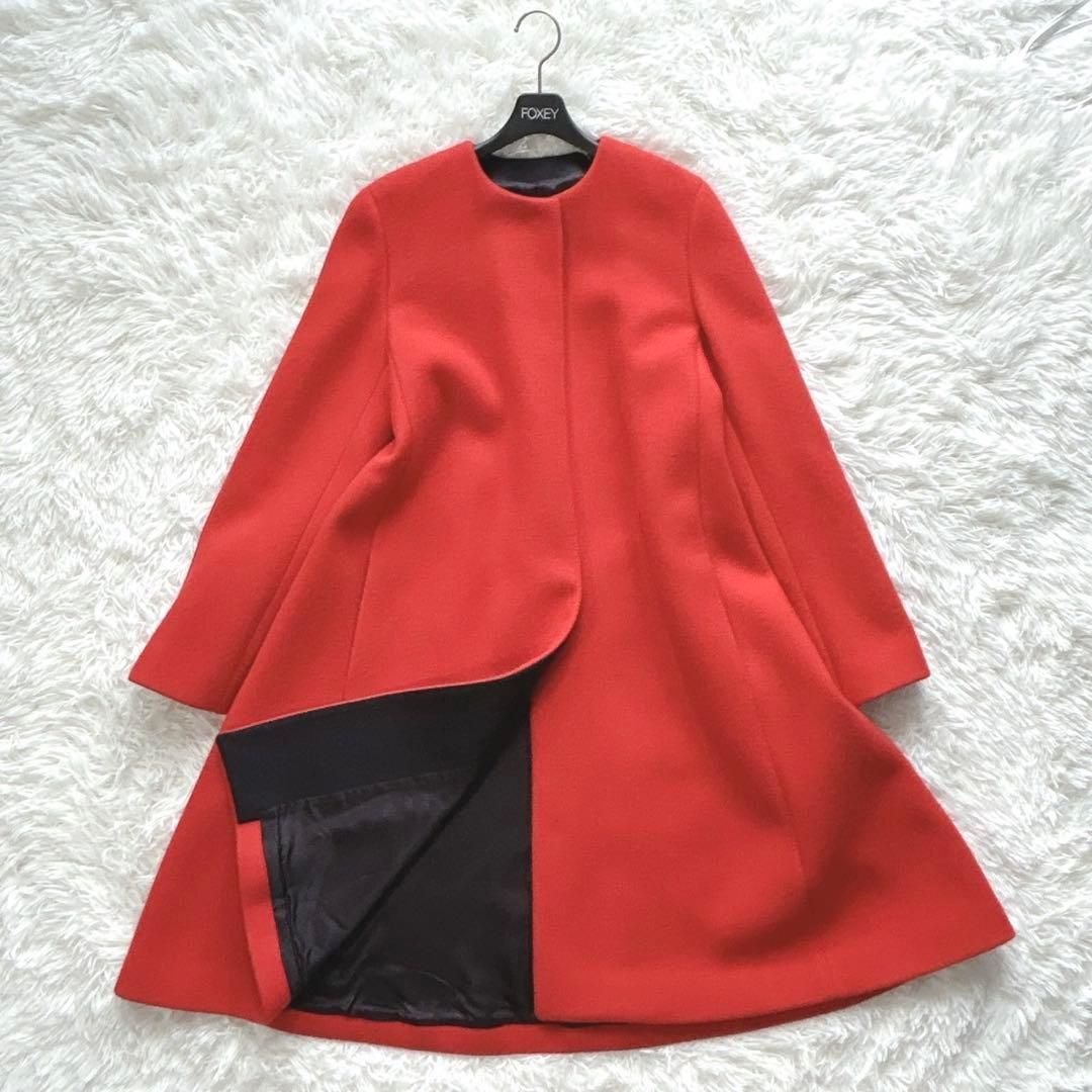 ATON エイトン ノー ケープコート ロングコート Aライン フ ラグランウール レッド 2 Mサイズ
