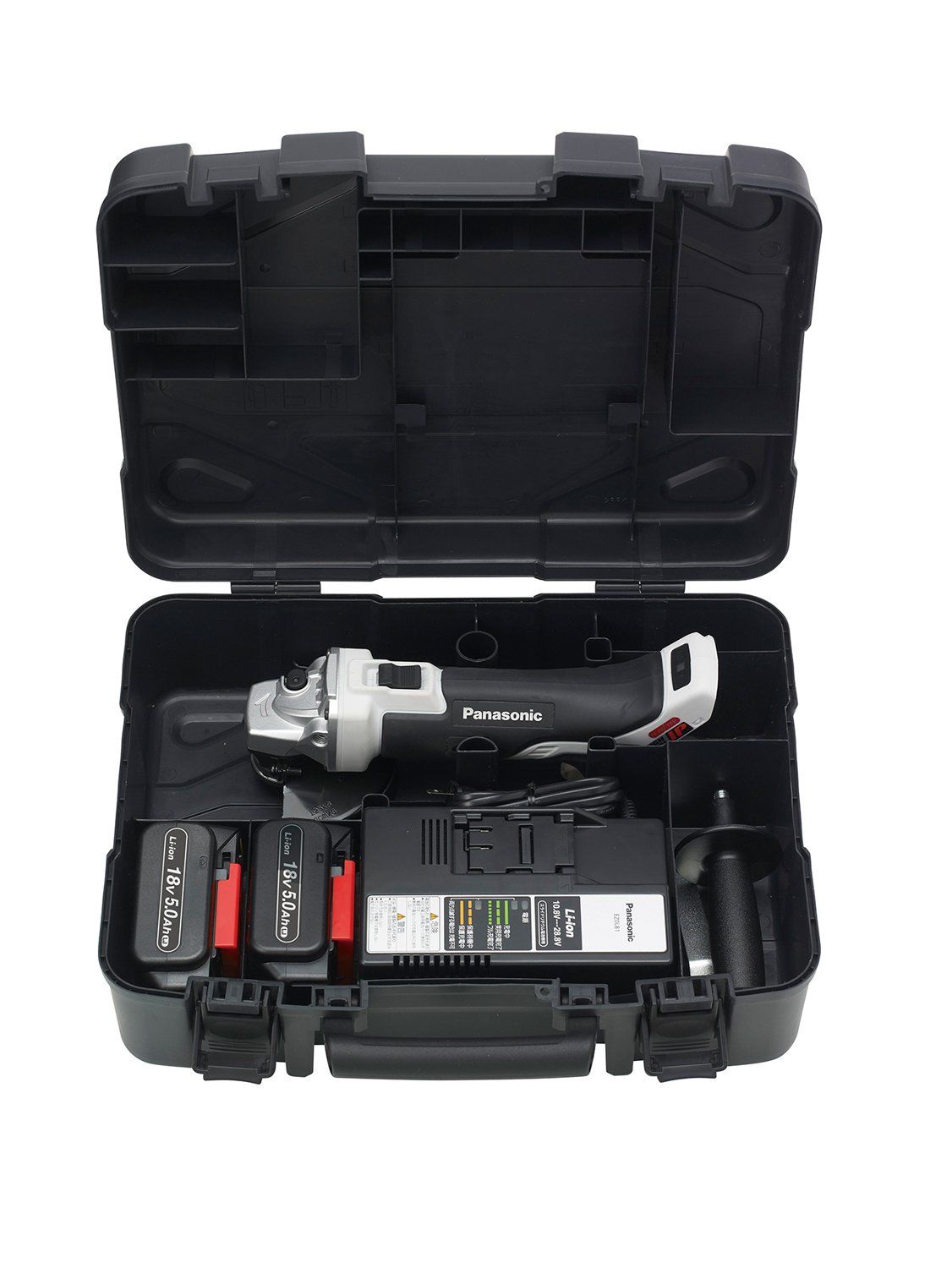 パナソニック 充電ディスクグラインダー 18V 5.0Ah電池パック×2個 充電器 ケース付 デュアル 14.4V 18V対応 Φ125mm IP56 EZ46A2LJ2G-H グレー ディスクサイズ Φ125mm 2 18V 5.0Ah