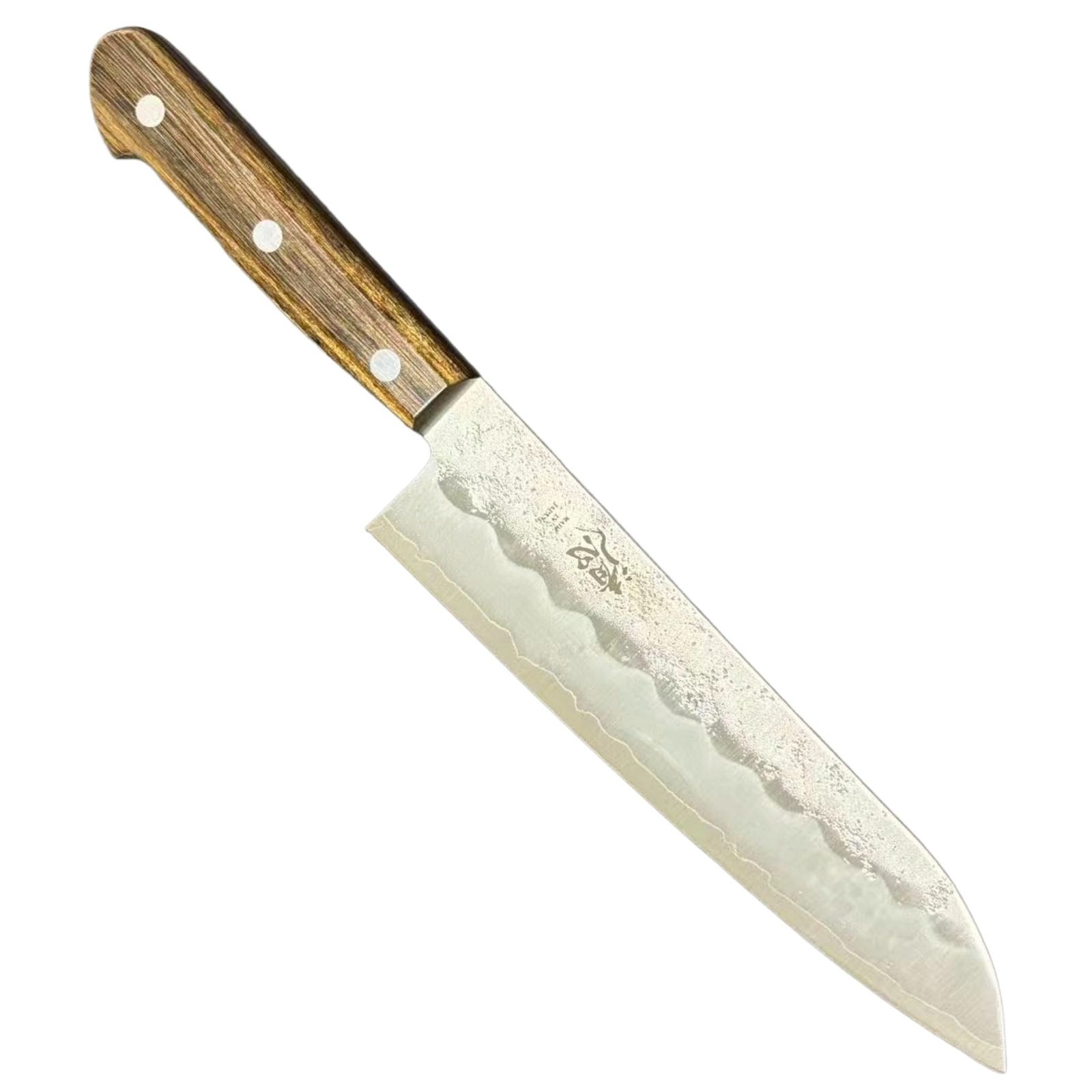 清心 銀三 梨地 顎無焦茶柄 三徳 180 mm Santoku Silver-3 Nashiji Western
