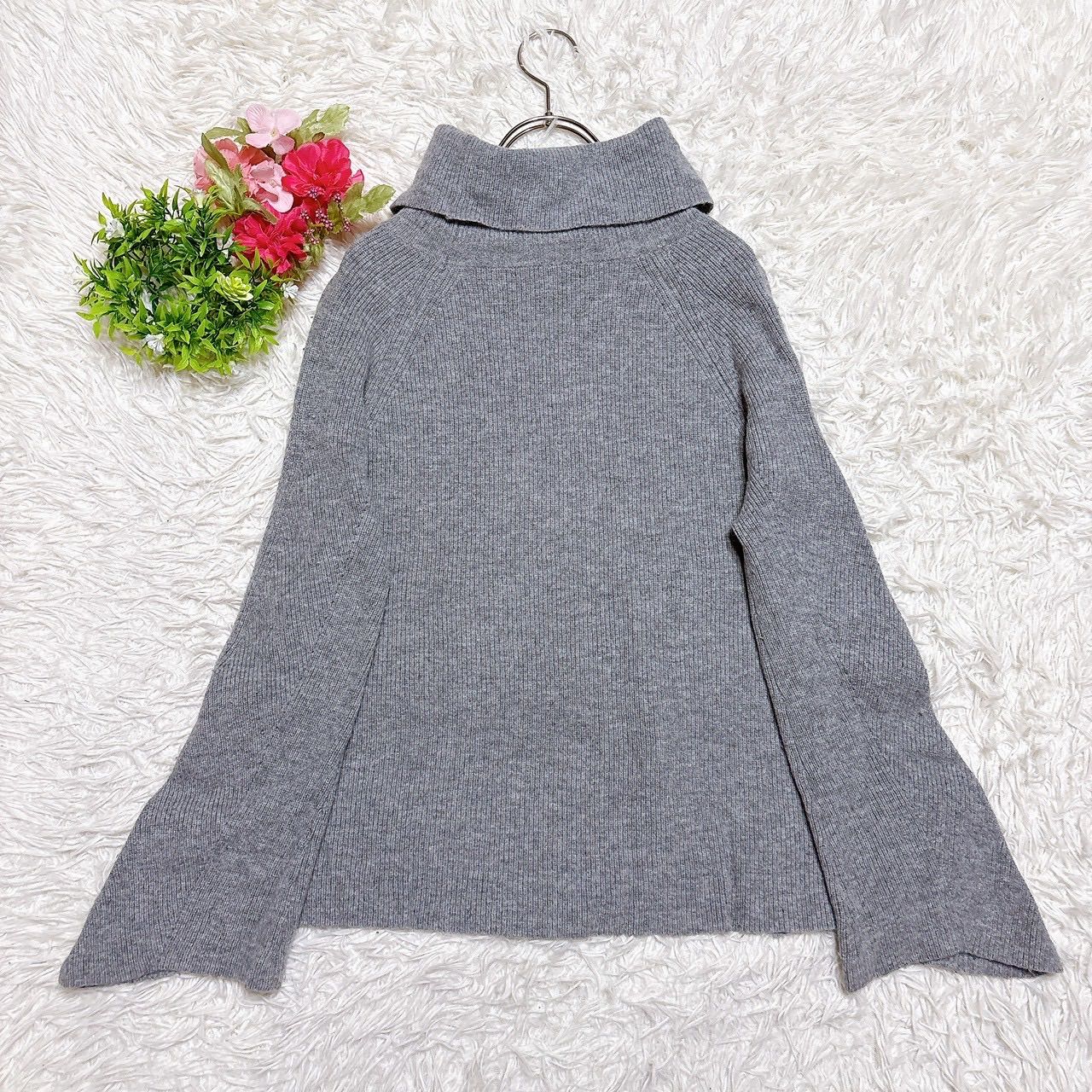 【ミッシェルクラン】 タートルネックニット グレー (M) カシミヤ カシミア