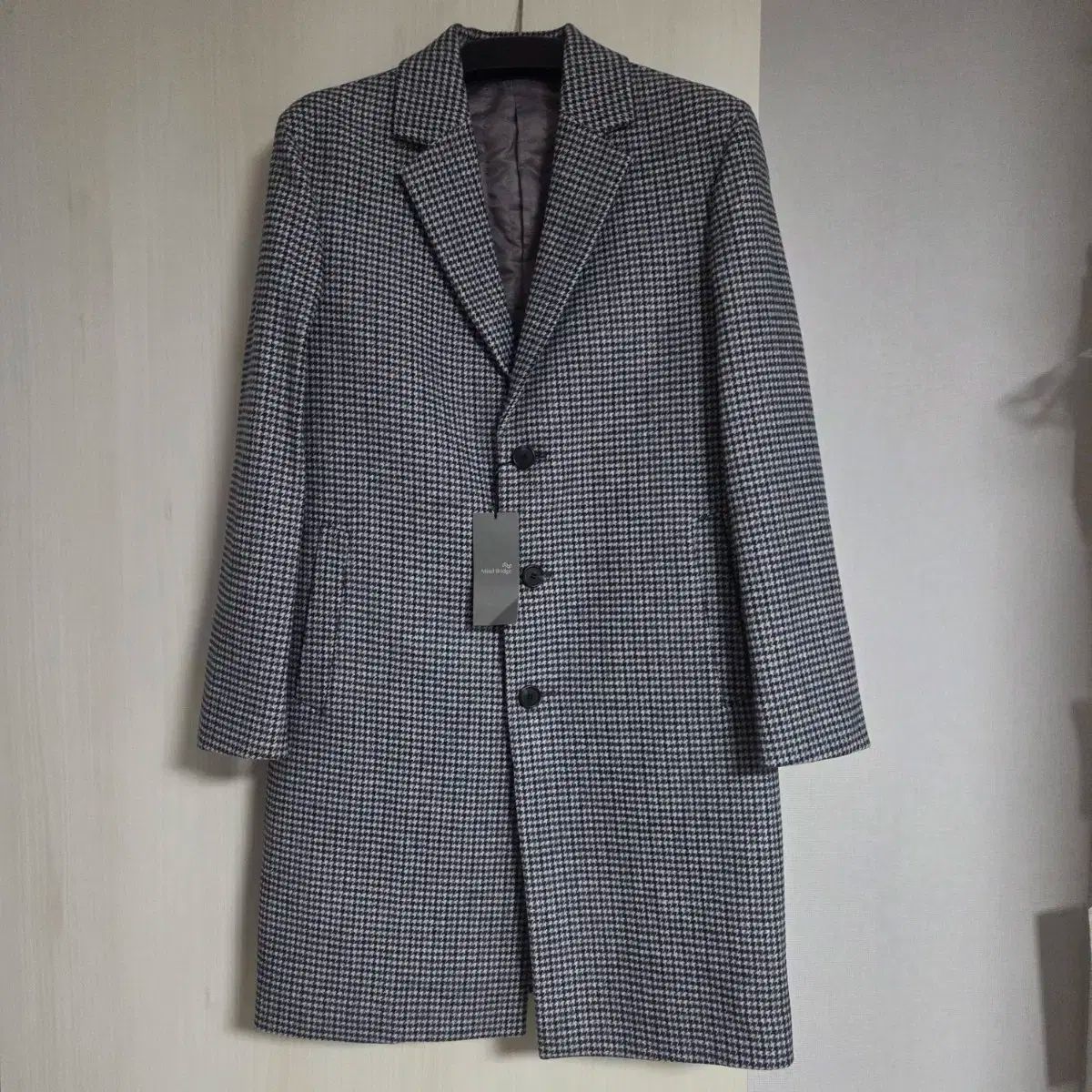 100 マインドブリッジ ウール混 ハウンドトゥース セミオーバー シングルコート