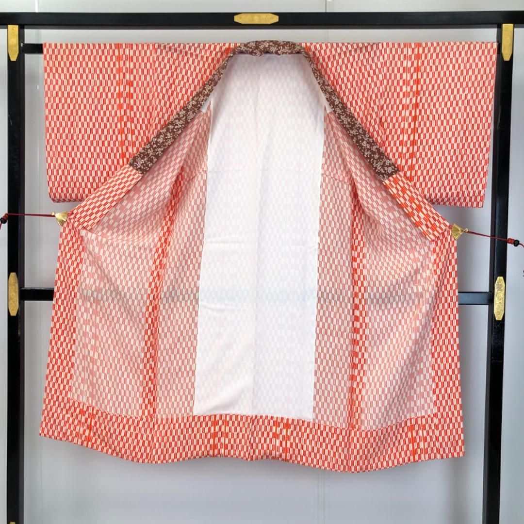  長襦袢 単衣 矢絣 朱色 半衿付 J-357 長襦袢 長襦袢 半襦袢