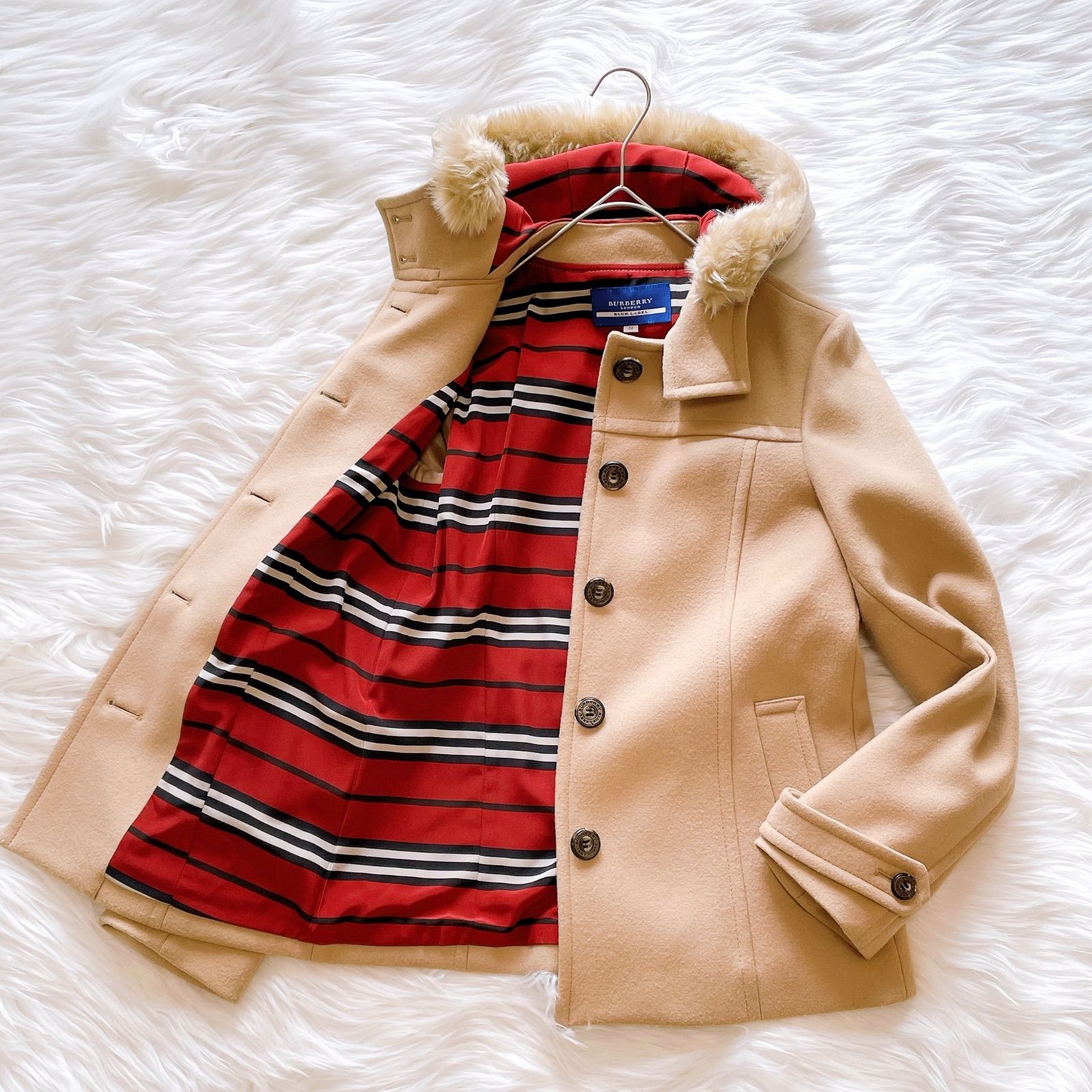 バーバリーブルーレーベル ファーコート ノバチェック ジャケット