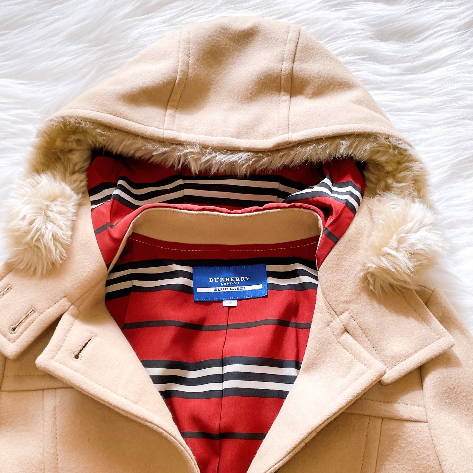 バーバリーブルーレーベル ファーコート ノバチェック ジャケット