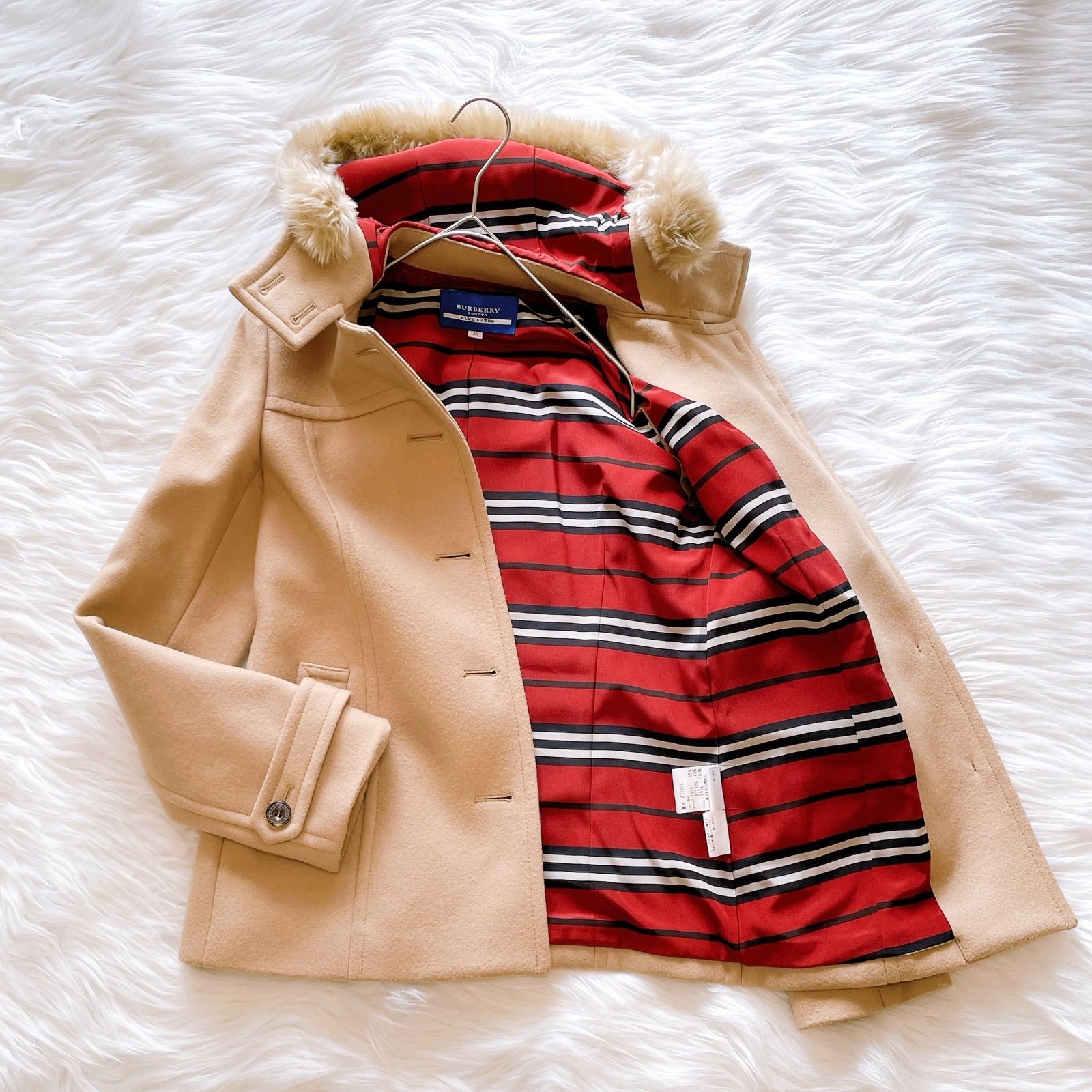 バーバリーブルーレーベル ファーコート ノバチェック ジャケット