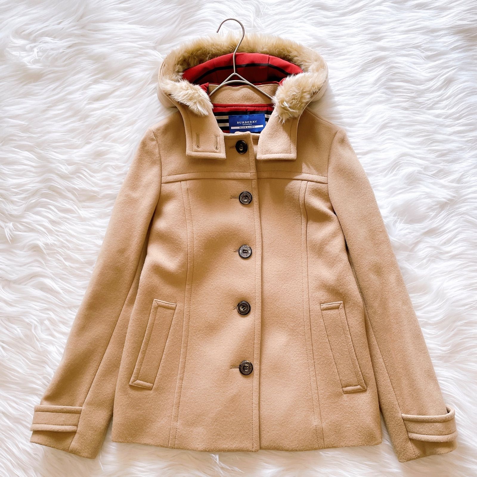 バーバリーブルーレーベル ファーコート ノバチェック ジャケット