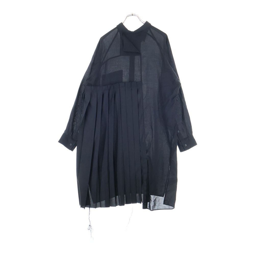 プリーツ布付き 長袖ロングシャツ