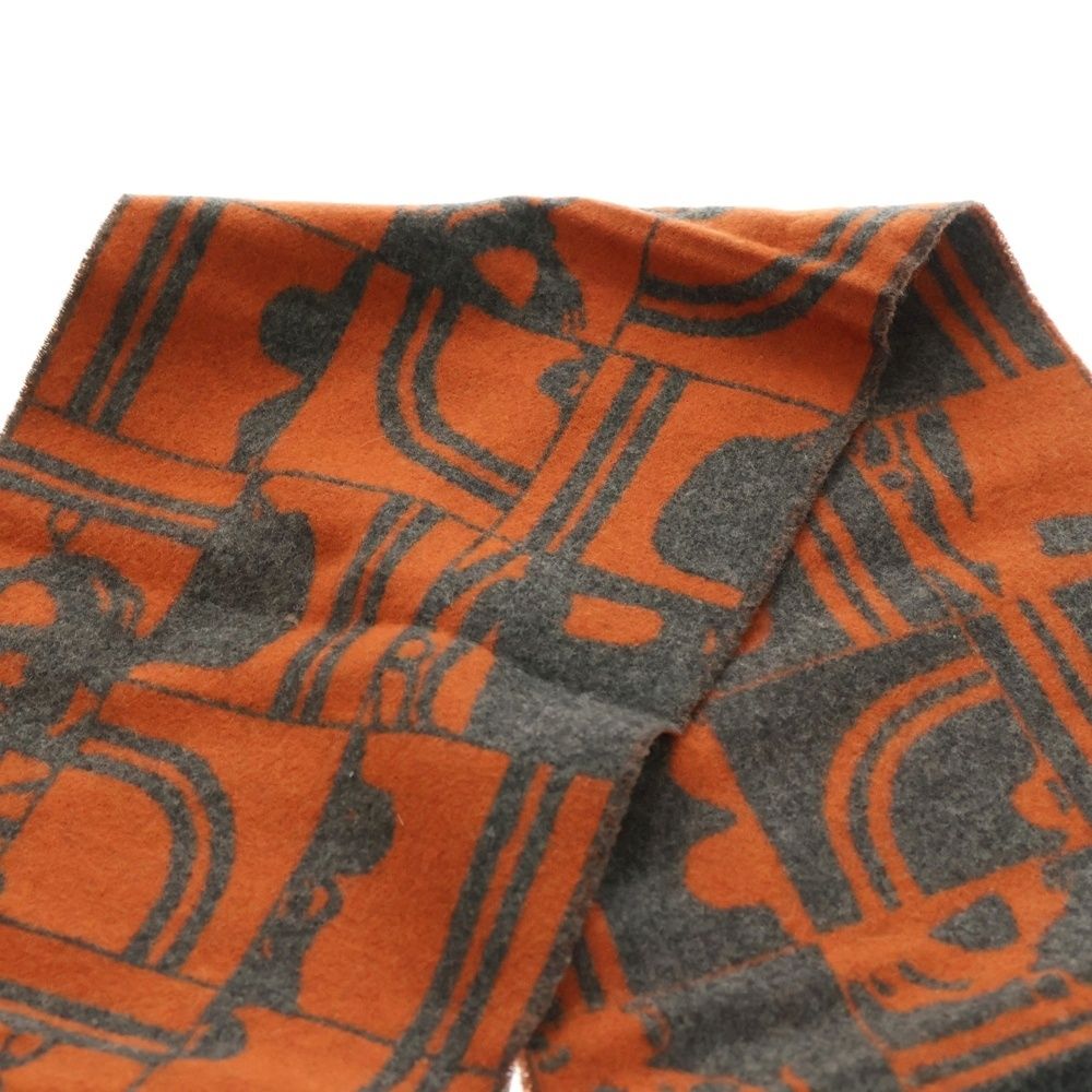 HERMES エルメス ブリッド ドゥ ガラ カシミヤマフラー グレー オレンジ レディース