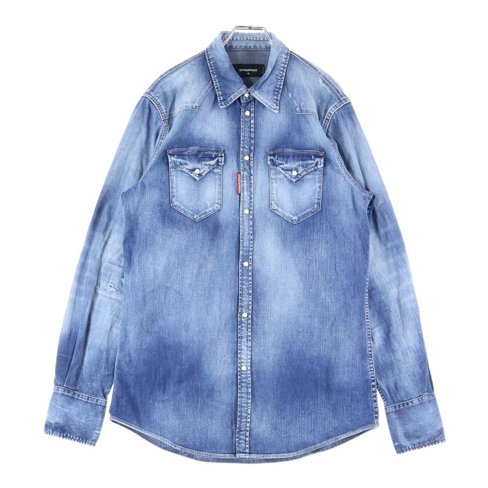 DSQUARED2 ディースクエアード 23SS ICONプリント レギュラー ロングスリーブ 長袖デニムウエスタンシャツ インディゴ S79DL0030 S30341