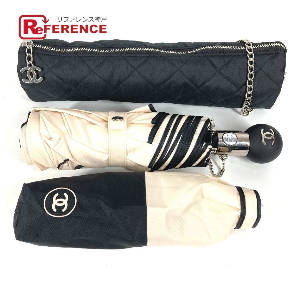 CHANEL シャネル 折りたたみ傘 ブラック ホワイト バイカラー CHANEL シャネル 傘 黒 ココマーク バイカラー 折りたたみ傘 カサ