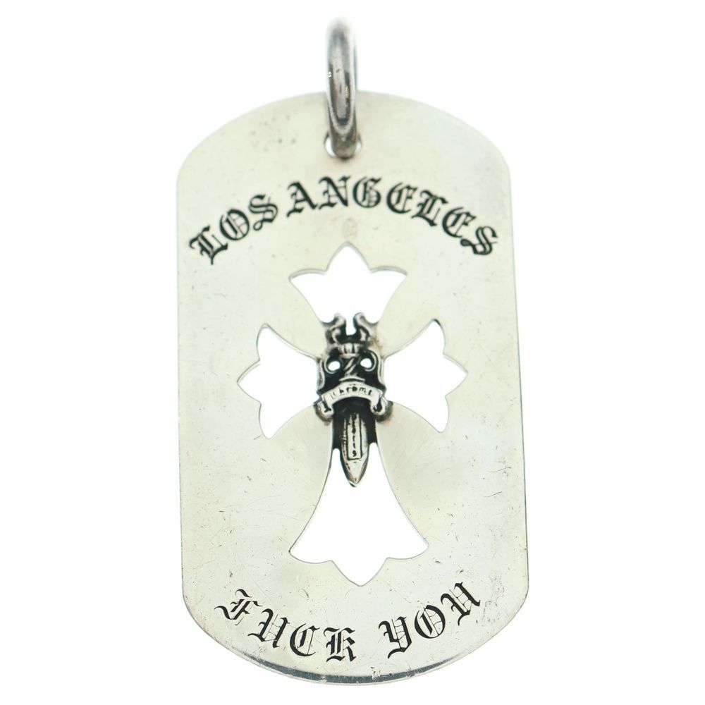 CHROME HEARTS クロムハーツ D TAG LRG CROSS DAGG LOS ANGELS ラージドッグタグ カットアウト クロスダガー ロサンゼルス ネックレス トップ シルバー